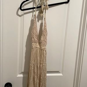 Tan lace top maxi dress
